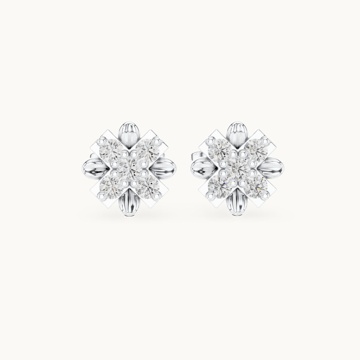 Round lab-grown diamond flower cluster stud earrings in white gold, 0.31 CT TW, view 4