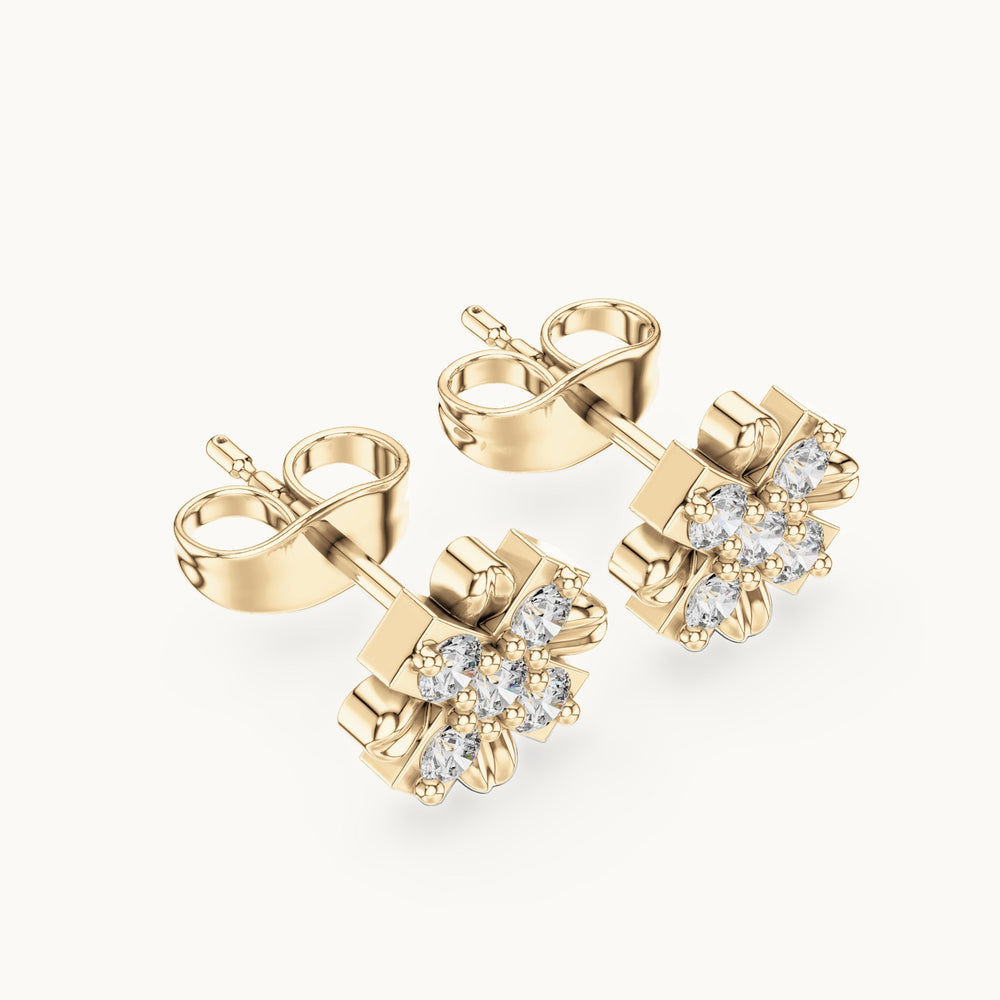 Round lab-grown diamond flower cluster stud earrings in yellow gold, 0.31 CT TW, view 2