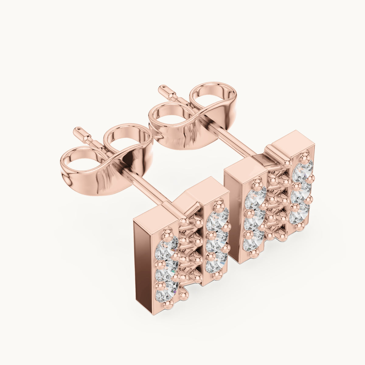 Round lab-grown diamond bar stud earrings in rose gold, 0.30 CT TW, view 2
