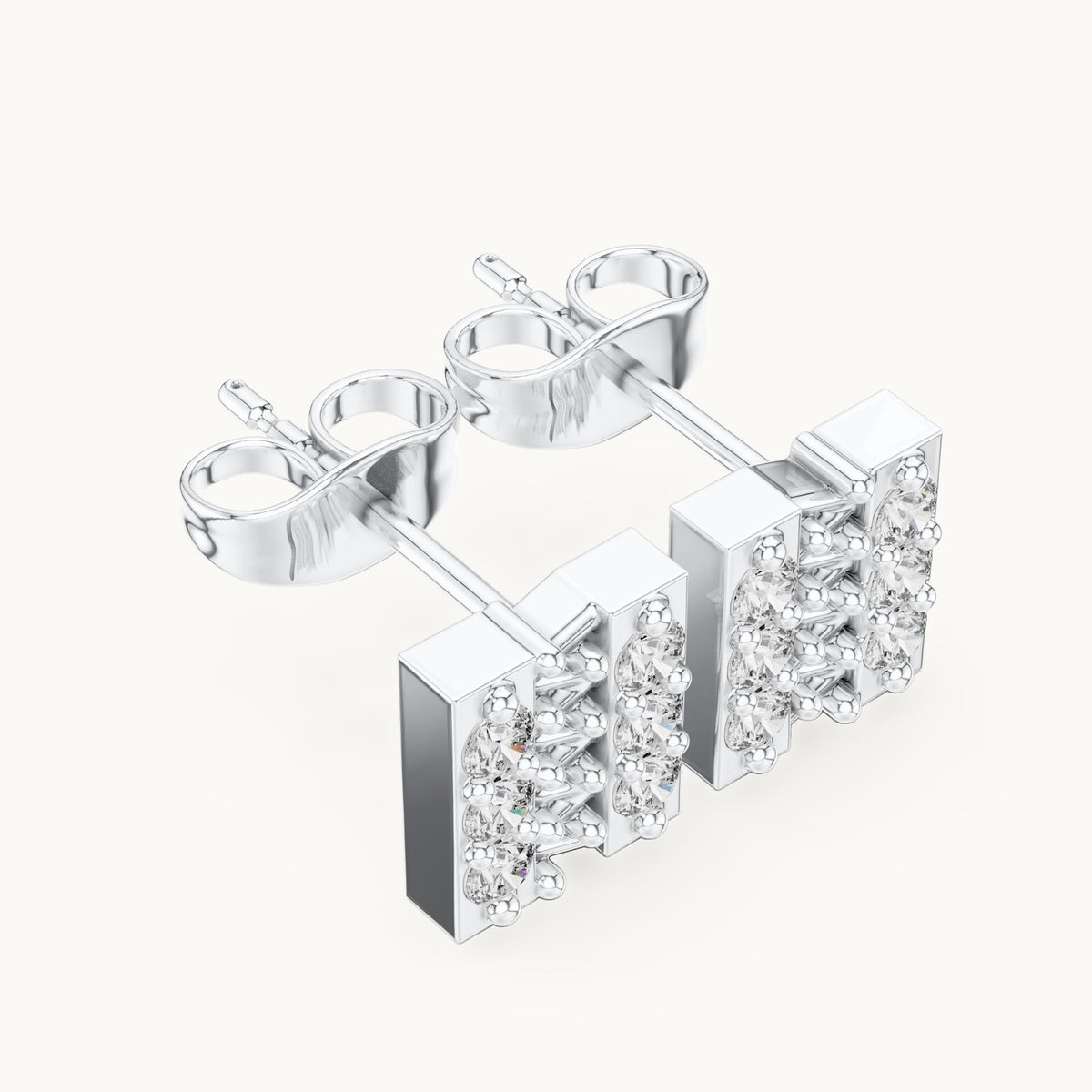 Round lab-grown diamond bar stud earrings in white gold, 0.30 CT TW, view 2