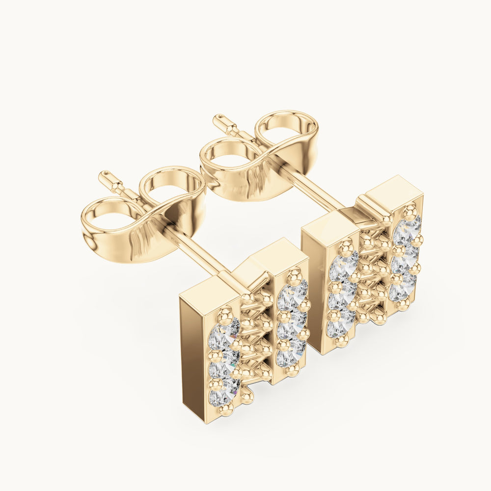 Round lab-grown diamond bar stud earrings in yellow gold, 0.30 CT TW, view 2