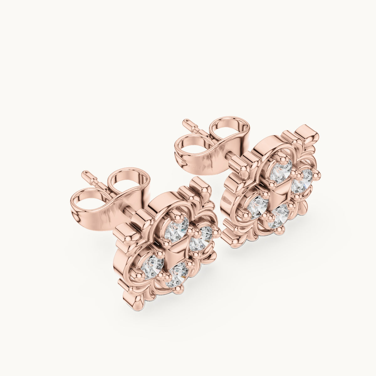 Round lab-grown diamond cluster stud earrings in rose gold, 0.36 CT TW, view 2