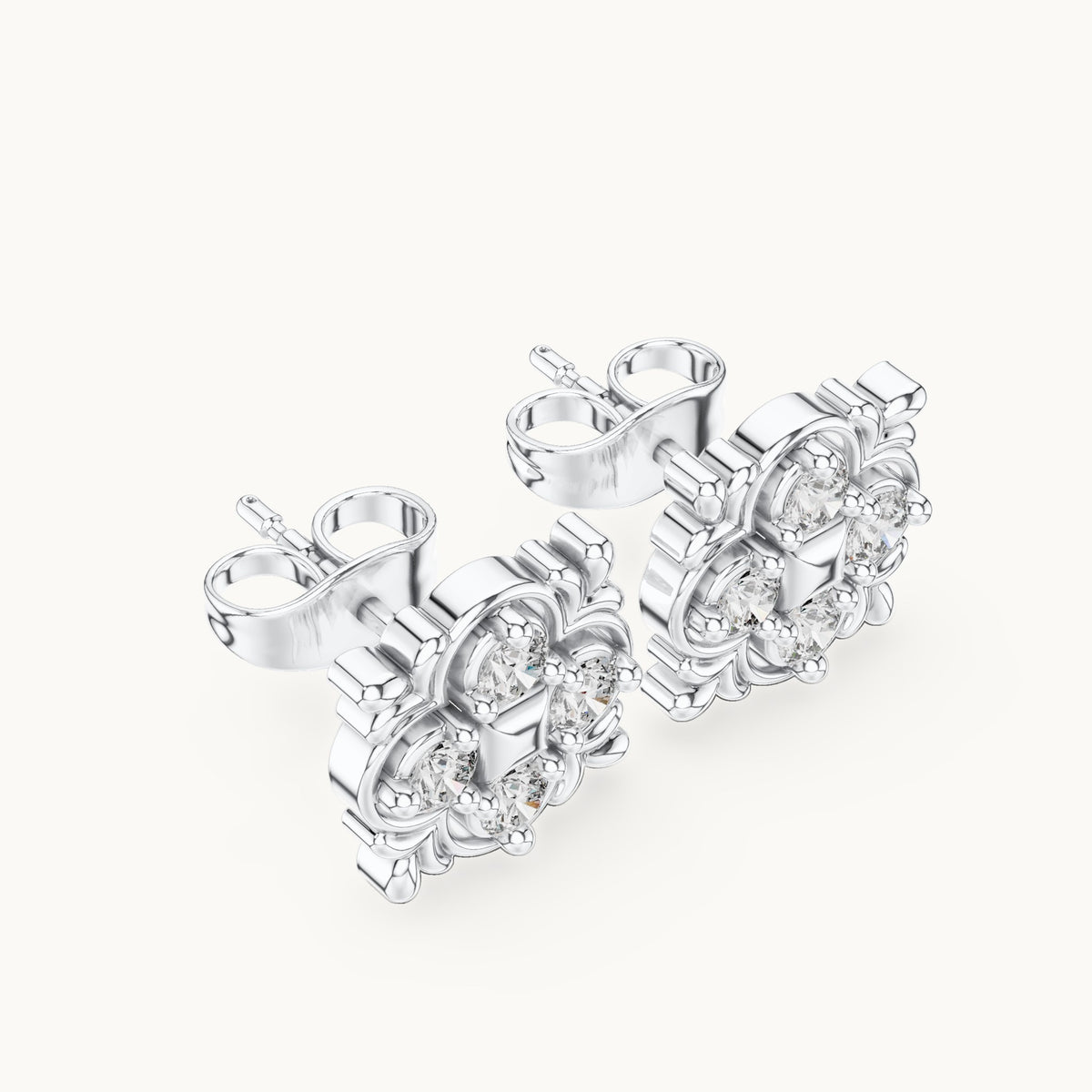 Round lab-grown diamond cluster stud earrings in white gold, 0.36 CT TW, view 2