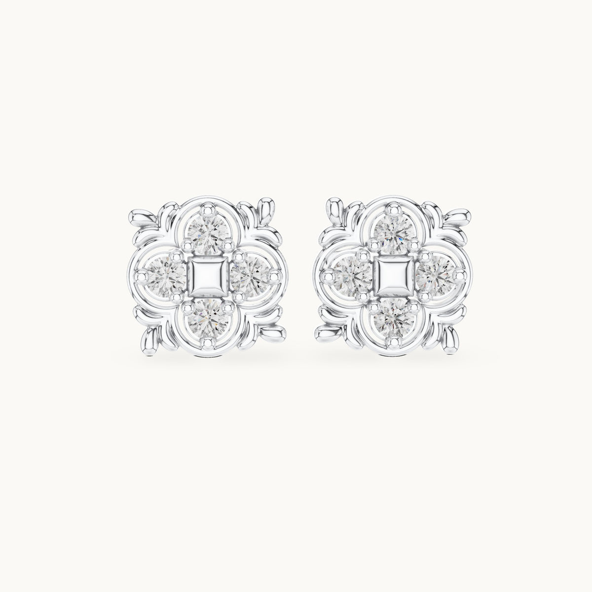Round lab-grown diamond cluster stud earrings in white gold, 0.36 CT TW, view 4