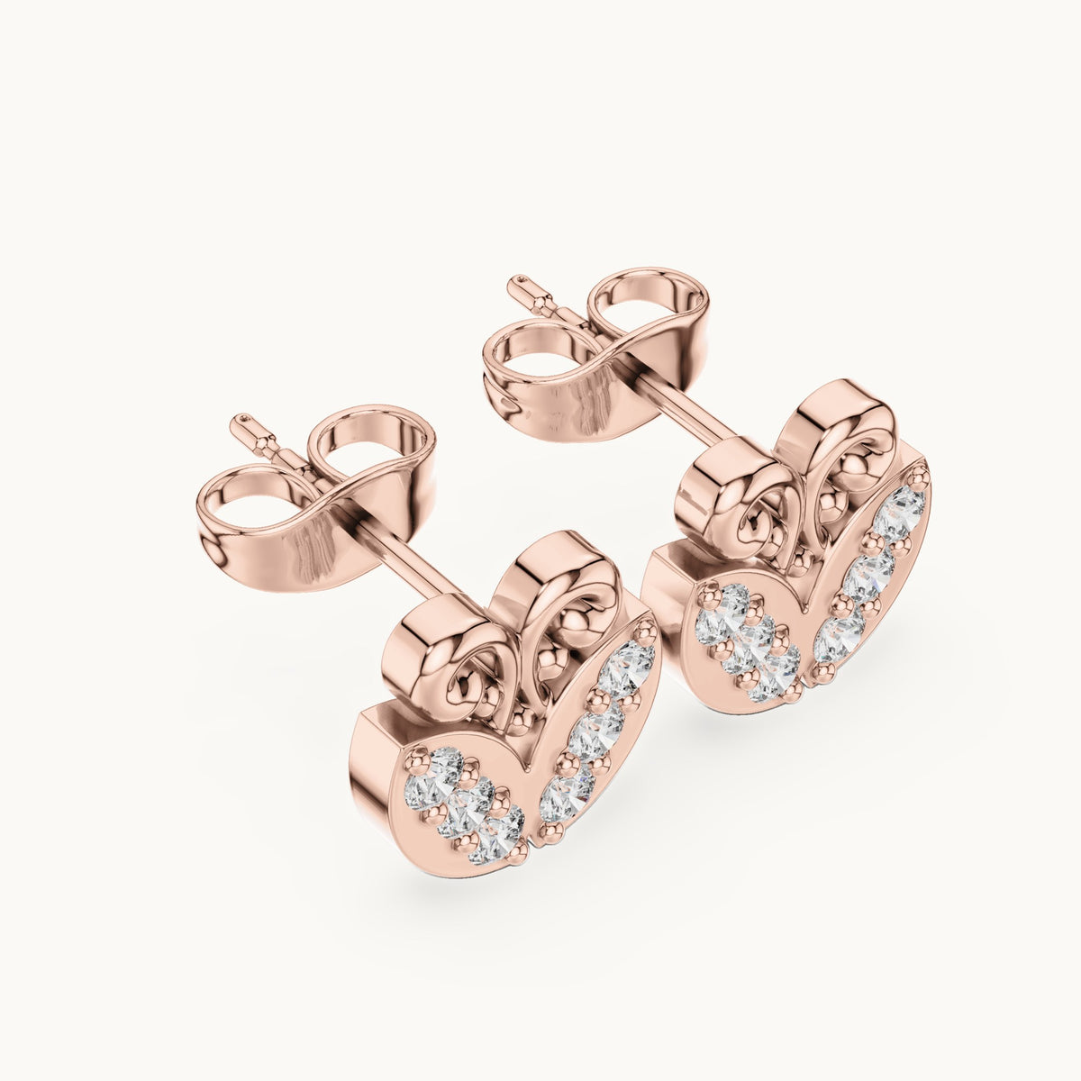 Round lab-grown diamond heart stud earrings in rose gold, 0.30 CT TW, view 2