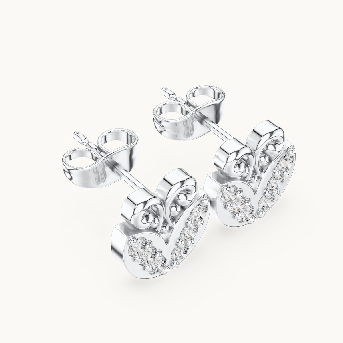 Round lab-grown diamond heart stud earrings in white gold, 0.30 CT TW, view 2