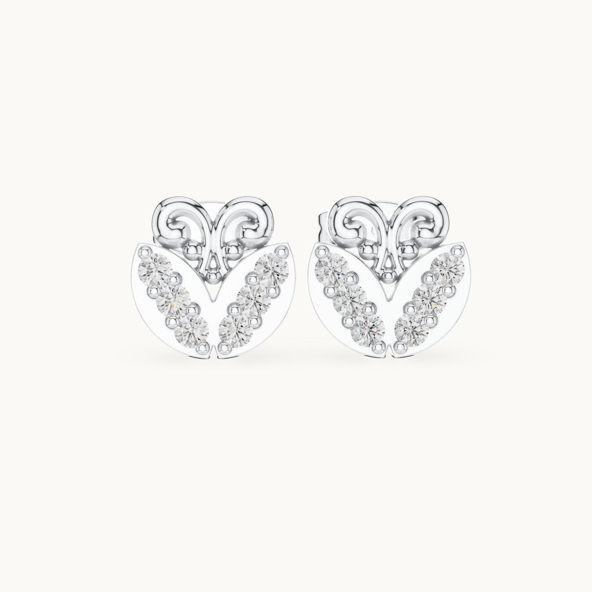 Round lab-grown diamond heart stud earrings in white gold, 0.30 CT TW, view 4