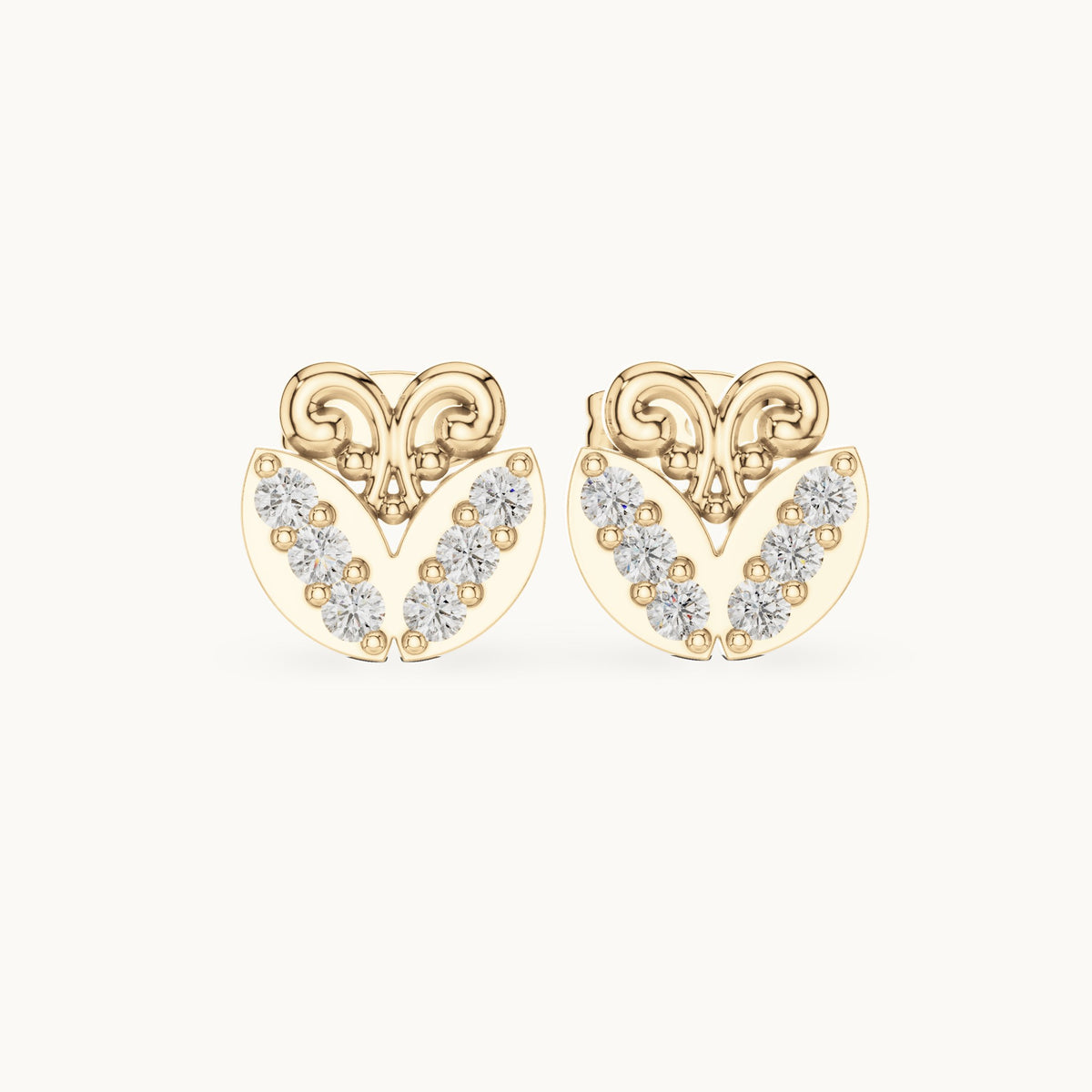 Round lab-grown diamond heart stud earrings in yellow gold, 0.30 CT TW, view 4
