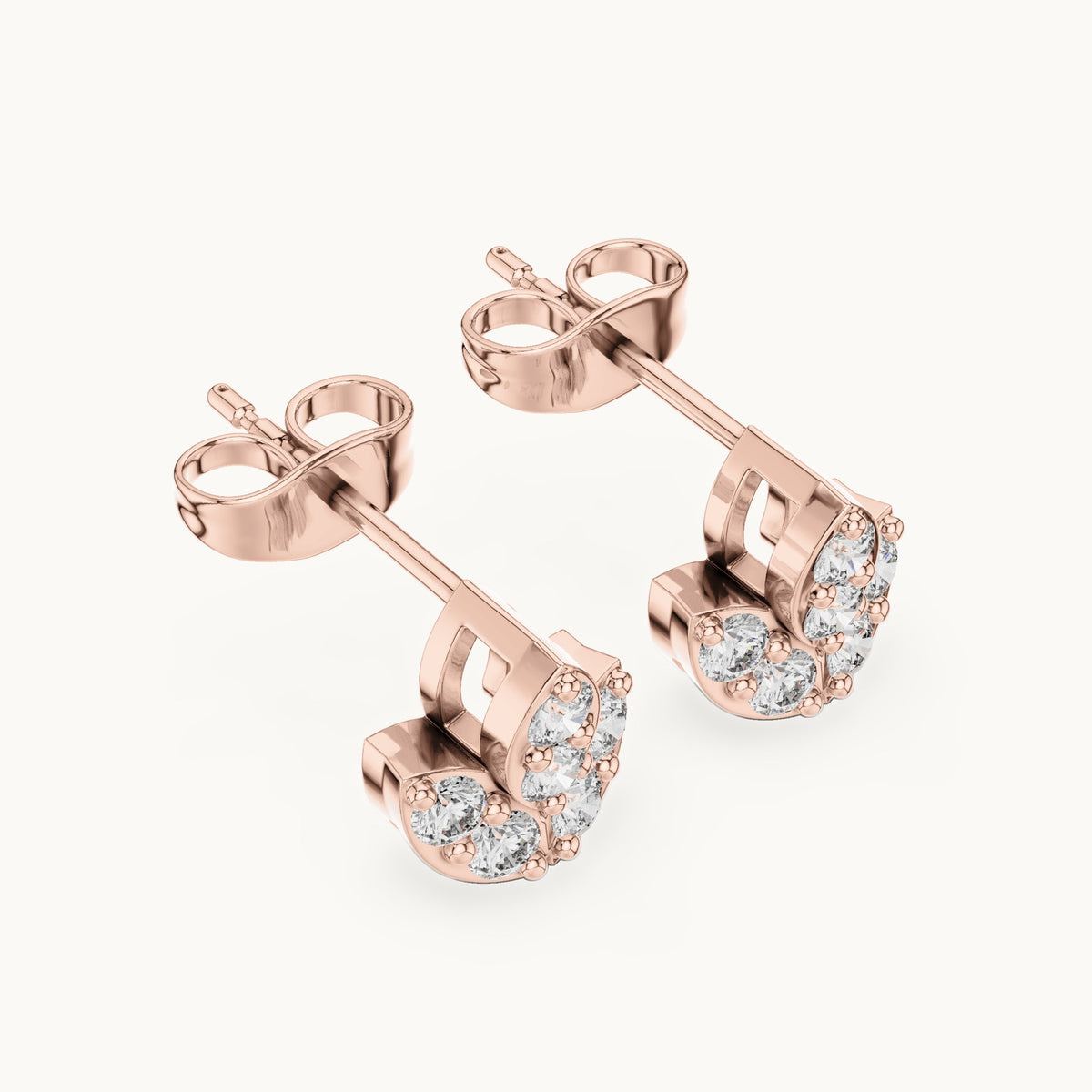 Round lab-grown diamond lotus stud earrings in rose gold, 0.36 CT TW, view 2