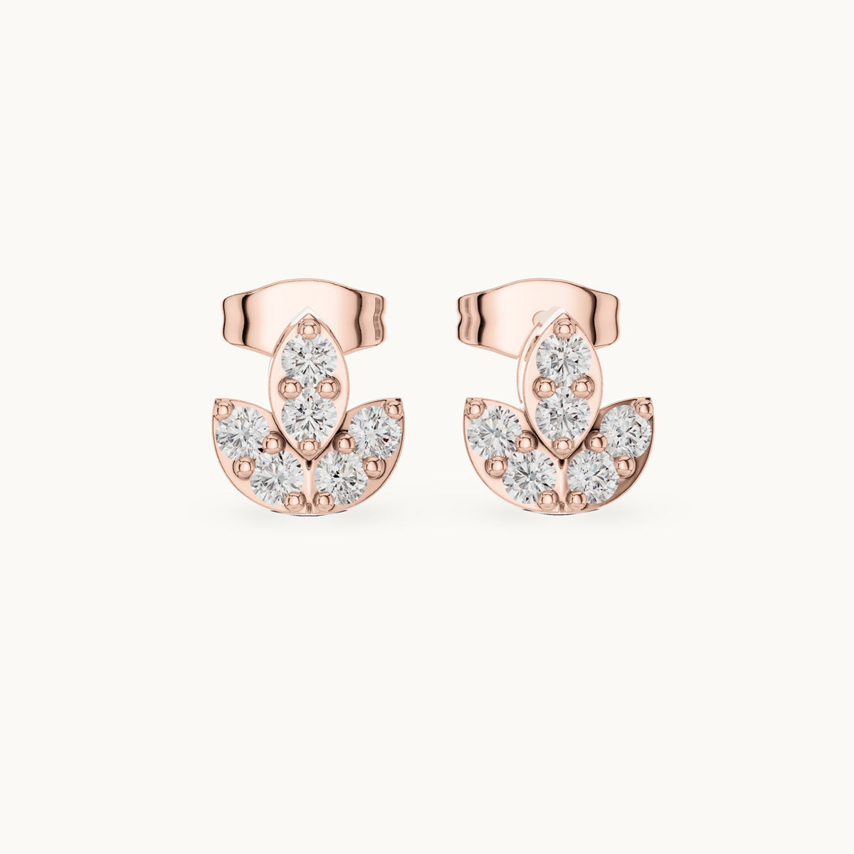 Round lab-grown diamond lotus stud earrings in rose gold, 0.36 CT TW, view 4