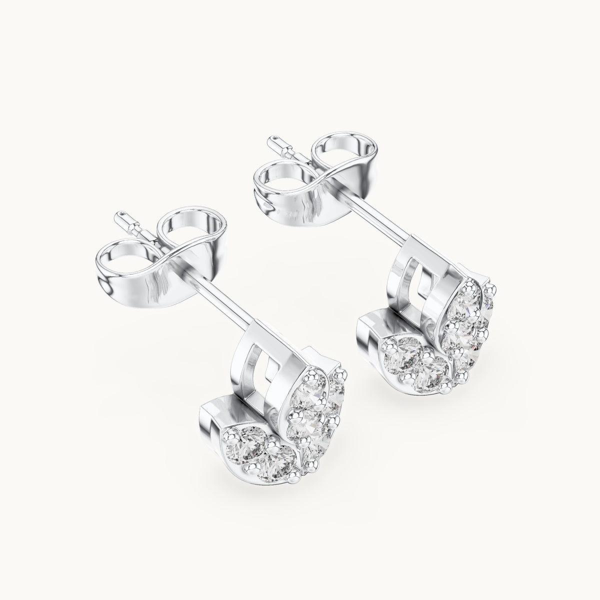 Round lab-grown diamond lotus stud earrings in white gold, 0.36 CT TW, view 2