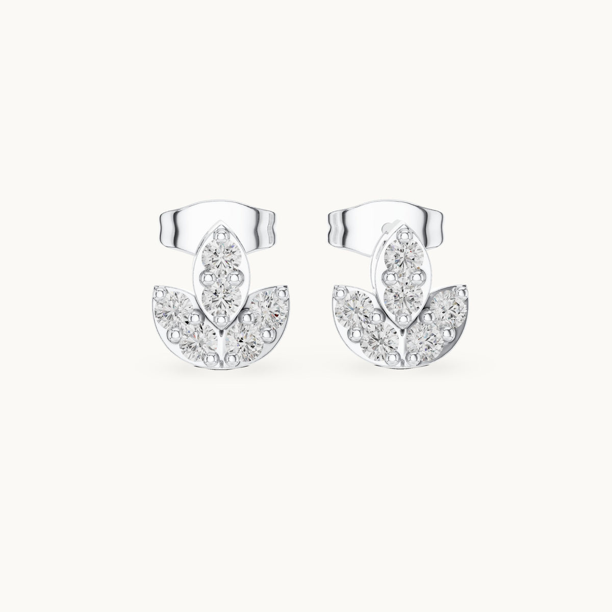 Round lab-grown diamond lotus stud earrings in white gold, 0.36 CT TW, view 4