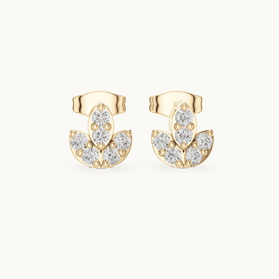 Round lab-grown diamond lotus stud earrings in yellow gold, 0.36 CT TW, view 4
