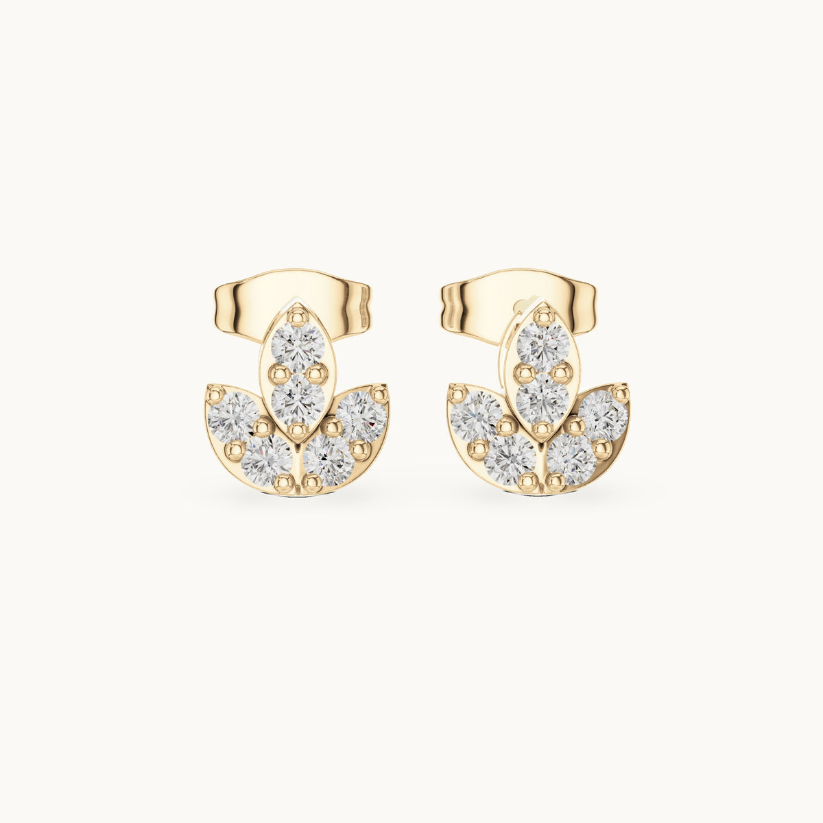 Round lab-grown diamond lotus stud earrings in yellow gold, 0.36 CT TW, view 4