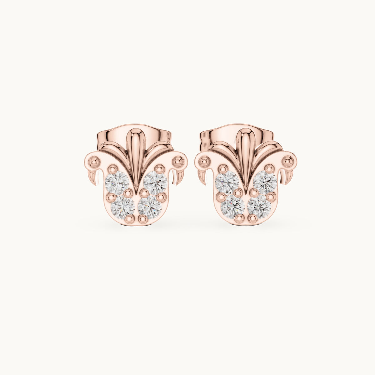 Round lab-grown diamond floral scroll stud earrings in rose gold, 0.28 CT TW, view 4