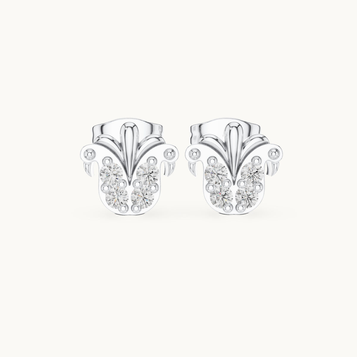 Round lab-grown diamond floral scroll stud earrings in white gold, 0.28 CT TW, view 4