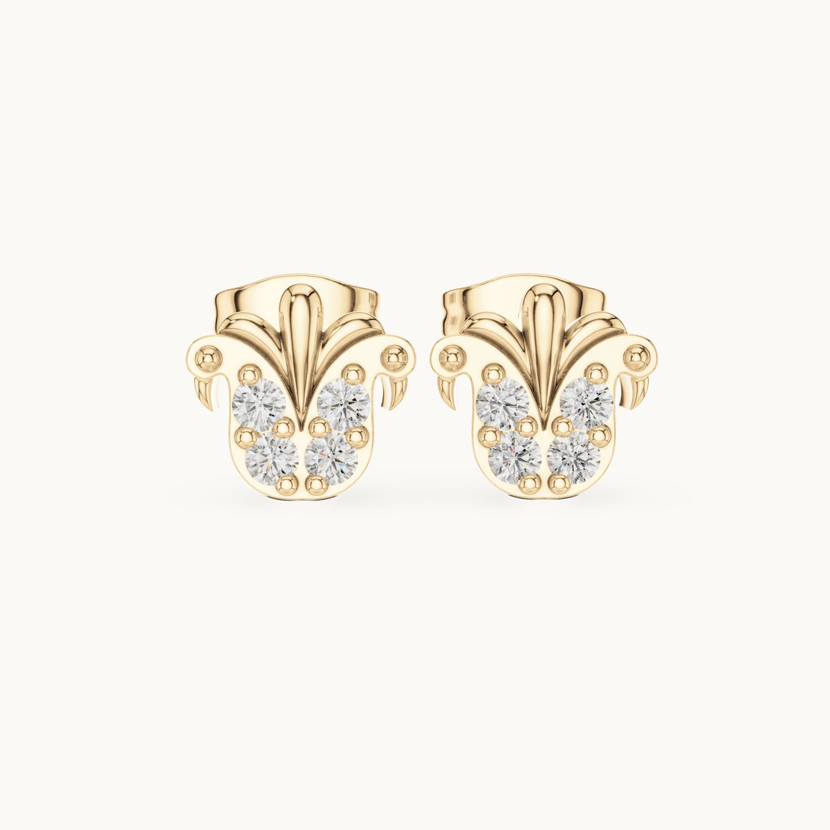 Round lab-grown diamond floral scroll stud earrings in yellow gold, 0.28 CT TW, view 4