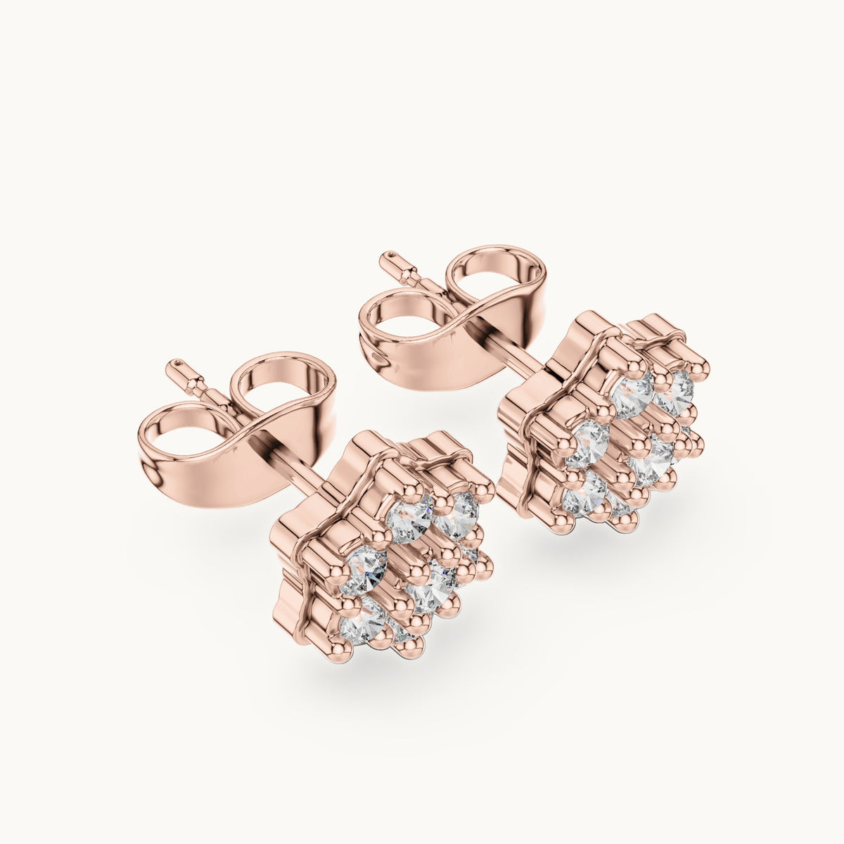 Round lab-grown diamond cluster stud earrings in rose gold, 0.31 CT TW, view 2