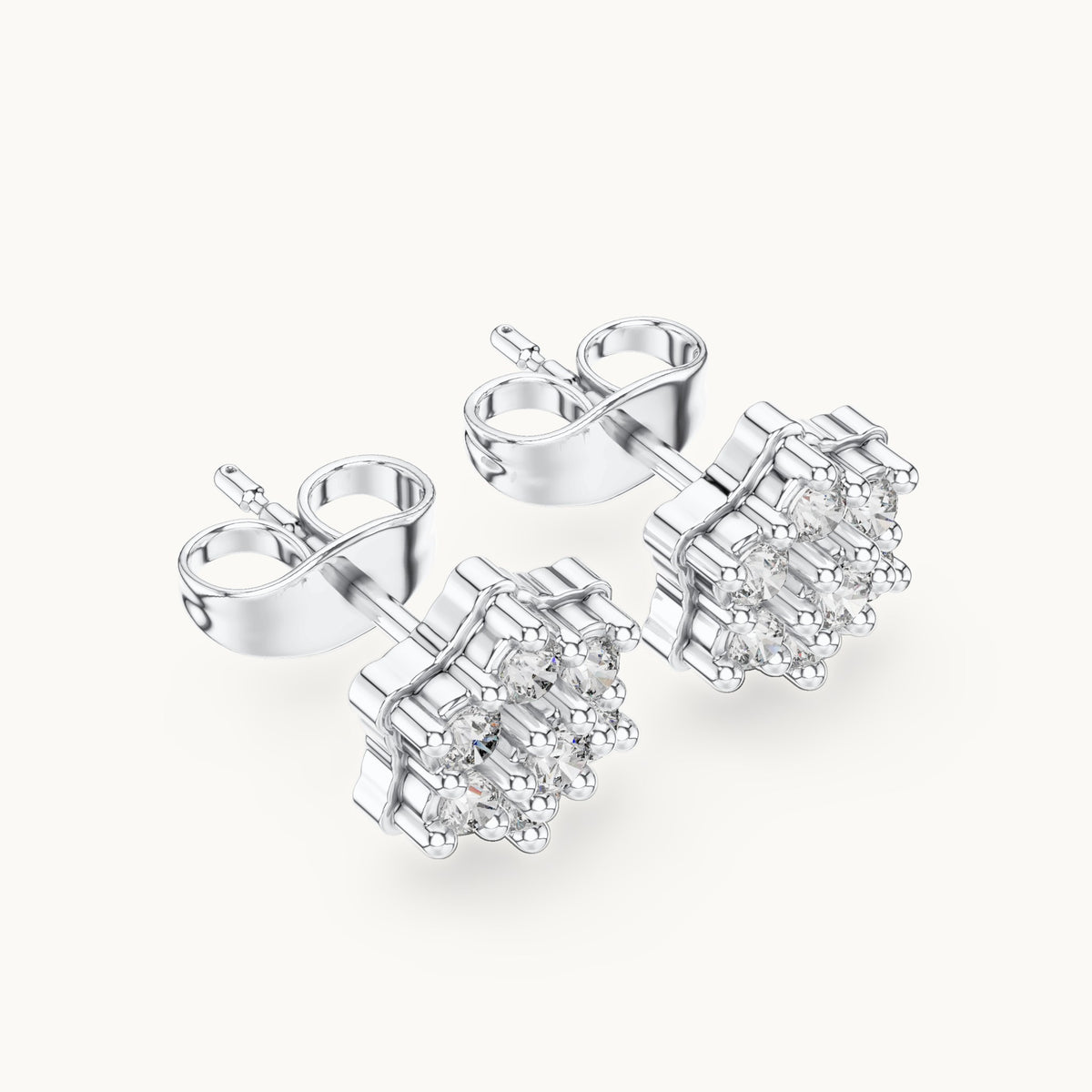 Round lab-grown diamond cluster stud earrings in white gold, 0.31 CT TW, view 2