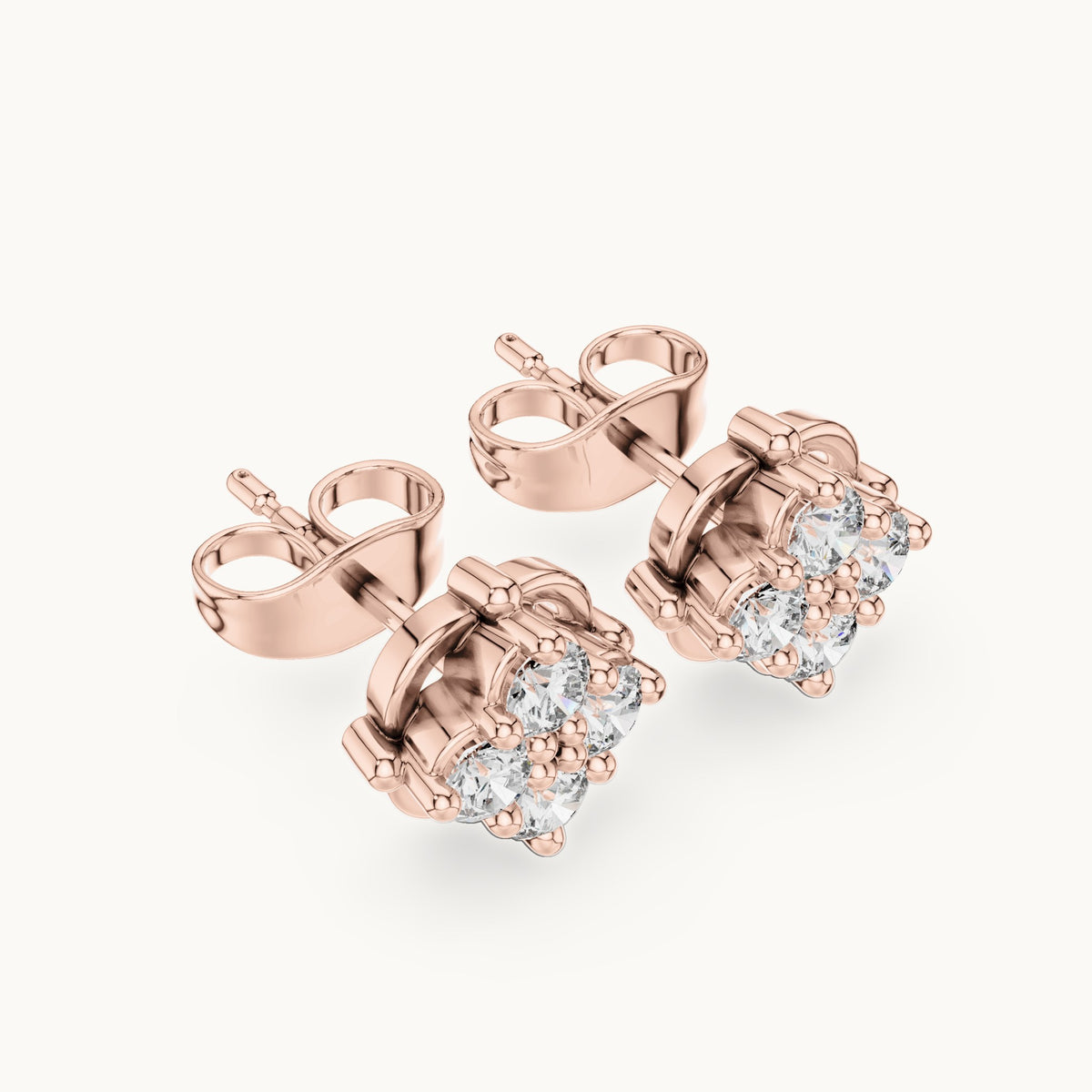 Round lab-grown diamond cluster stud earrings in rose gold, 0.48 CT TW, view 2