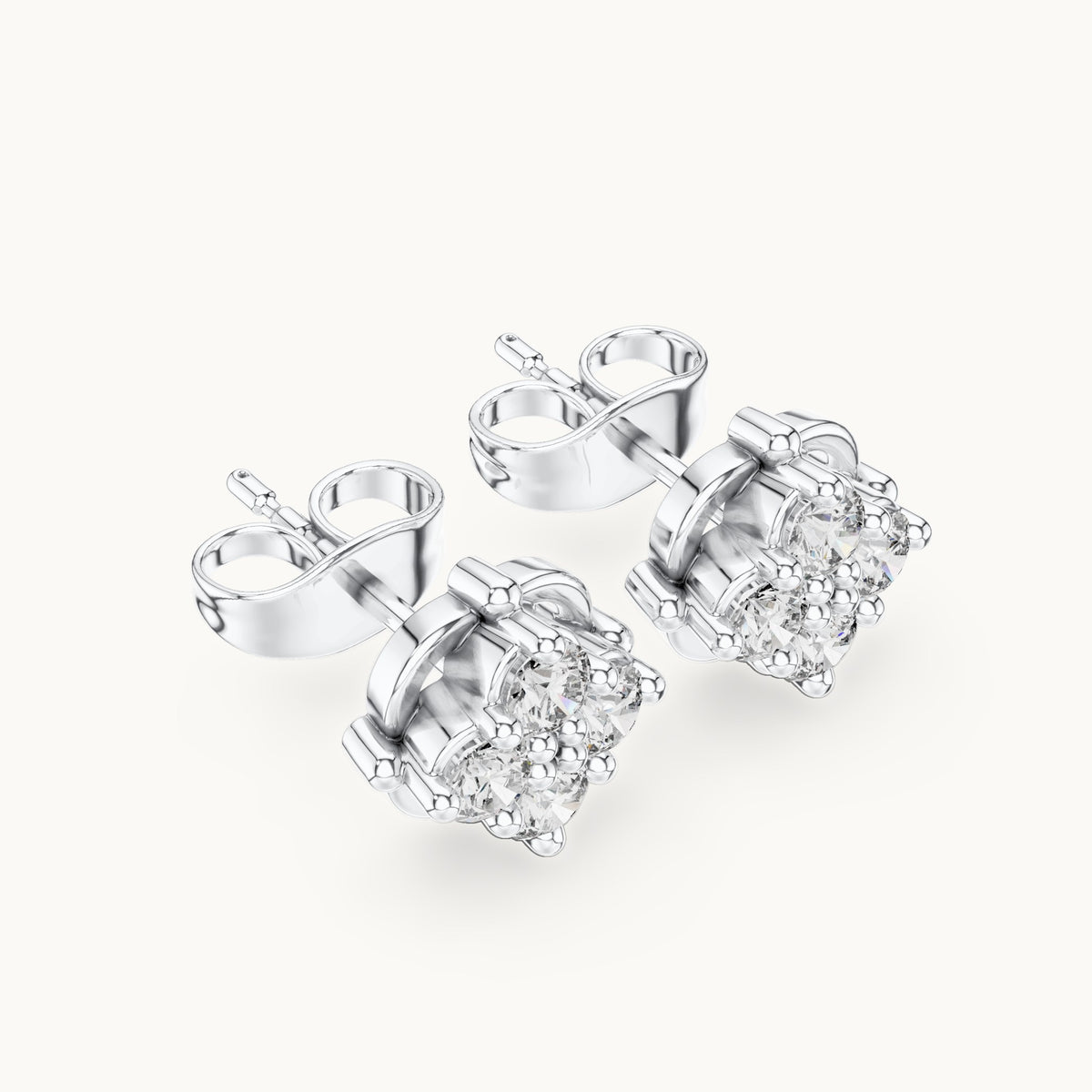 Round lab-grown diamond cluster stud earrings in white gold, 0.48 CT TW, view 2