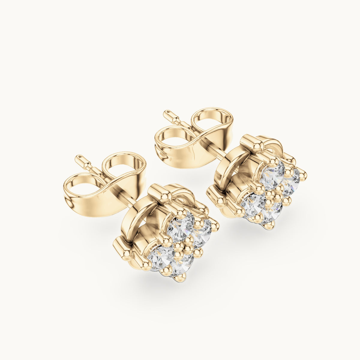 Round lab-grown diamond cluster stud earrings in yellow gold, 0.48 CT TW, view 2
