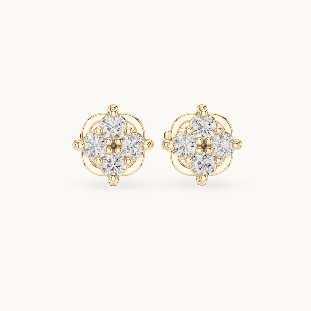 Round lab-grown diamond cluster stud earrings in yellow gold, 0.48 CT TW, view 4