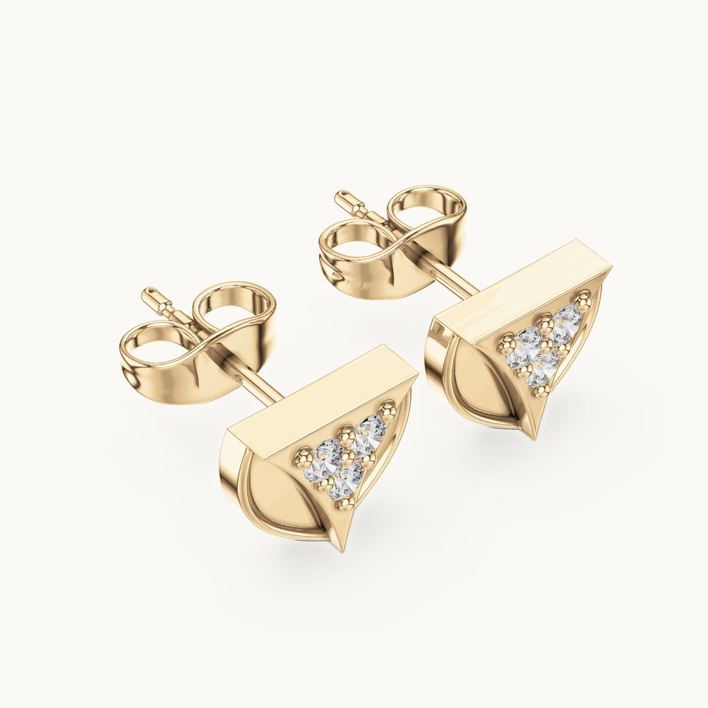 Round lab-grown diamond v-shaped stud earrings in yellow gold, 0.17 CT TW, view 2