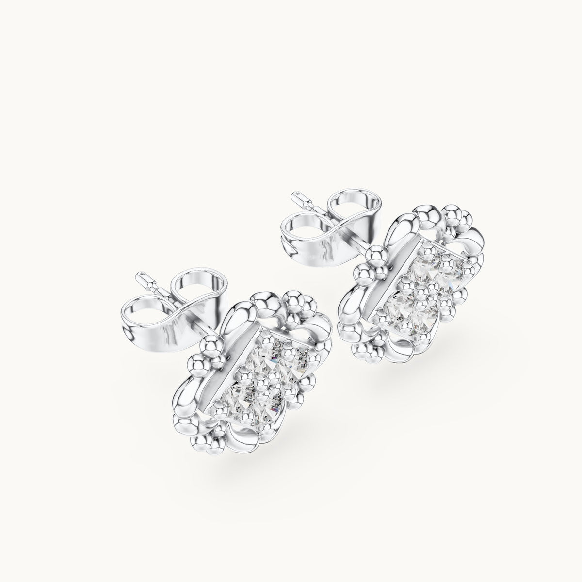 Round lab-grown diamond quatrefoil cluster stud earrings in white gold, 0.52 CT TW, view 2