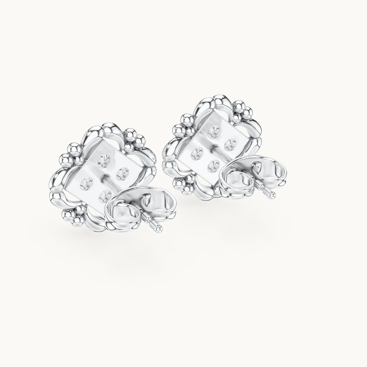 Round lab-grown diamond quatrefoil cluster stud earrings in white gold, 0.52 CT TW, view 3