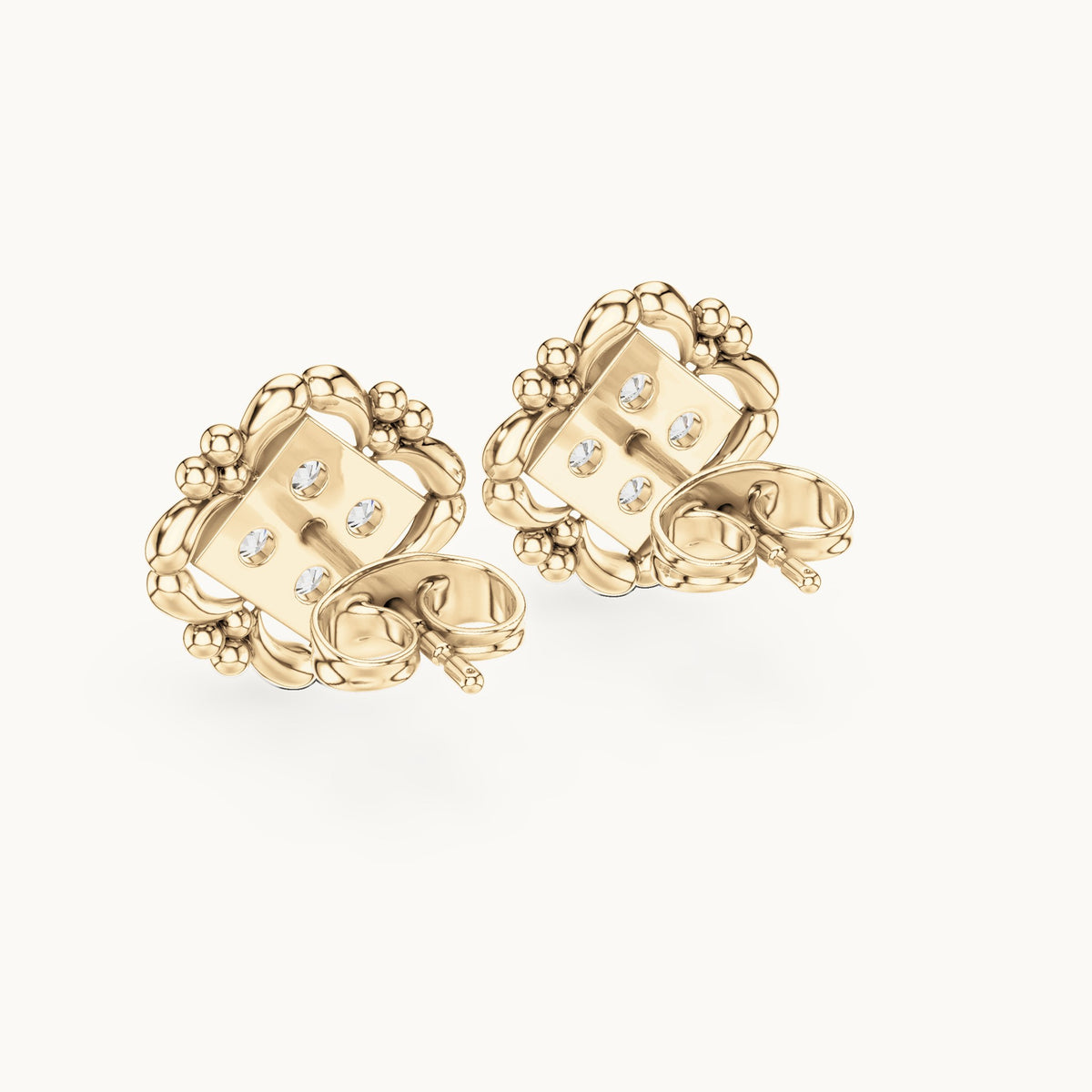 Round lab-grown diamond quatrefoil cluster stud earrings in yellow gold, 0.52 CT TW, view 3