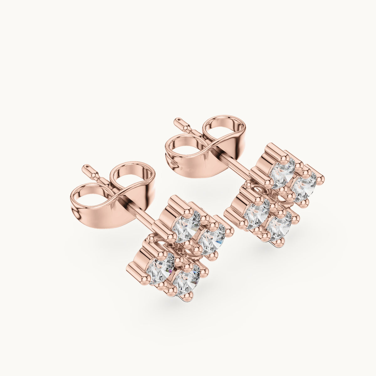 Round lab-grown diamond geometric cluster stud earrings in rose gold, 0.52 CT TW, view 2