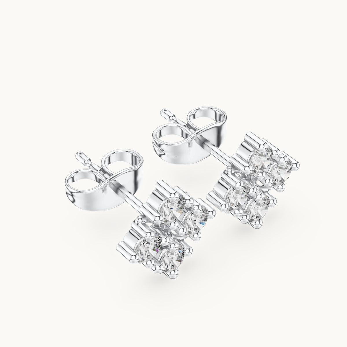 Round lab-grown diamond geometric cluster stud earrings in white gold, 0.52 CT TW, view 2