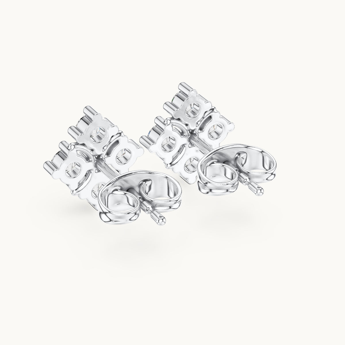Round lab-grown diamond geometric cluster stud earrings in white gold, 0.52 CT TW, view 3