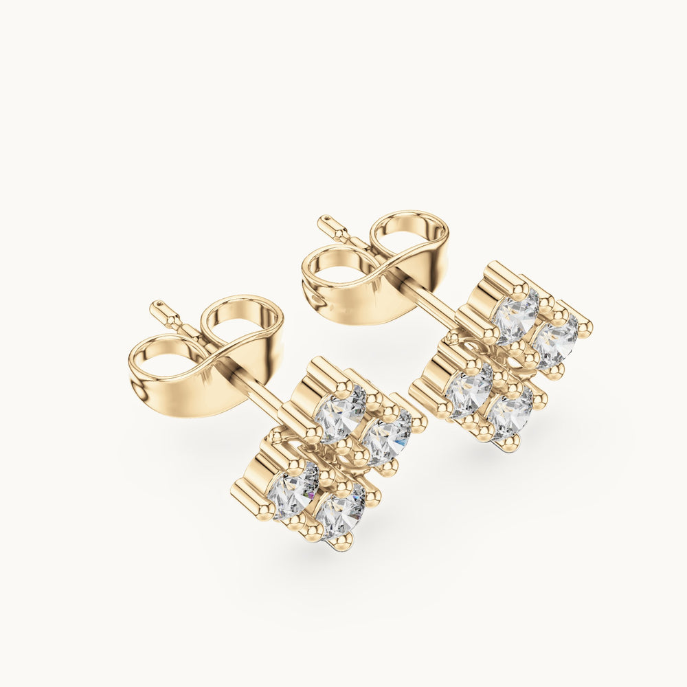 Round lab-grown diamond geometric cluster stud earrings in yellow gold, 0.52 CT TW, view 2