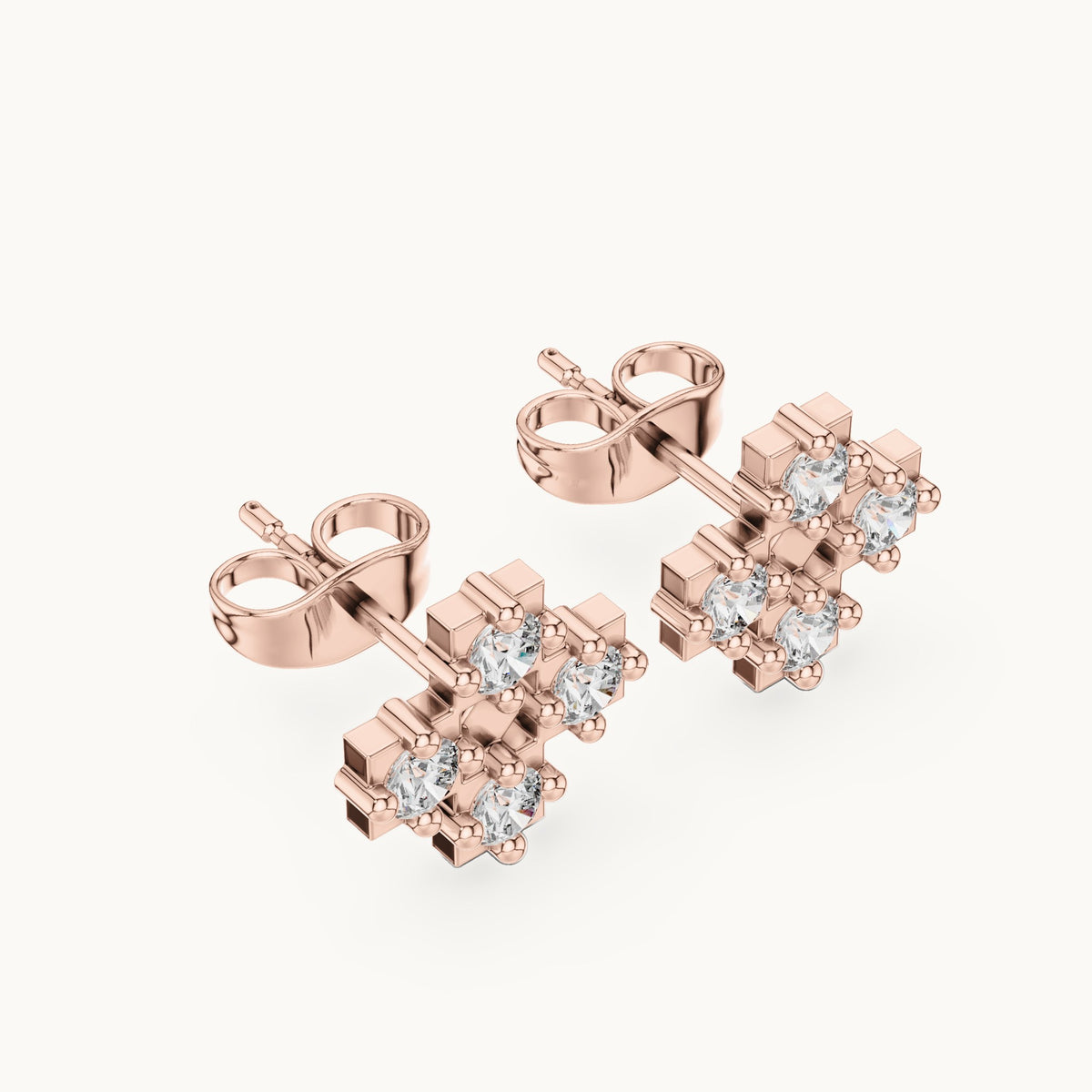 Round lab-grown diamond cluster stud earrings in rose gold, 0.52 CT TW, view 2