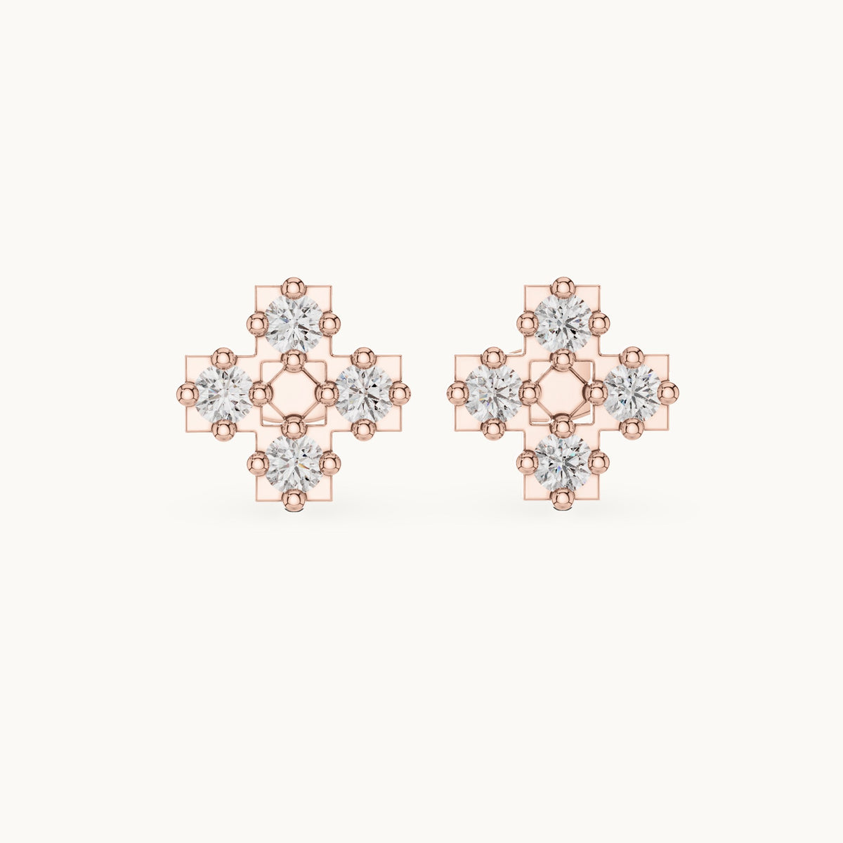 Round lab-grown diamond cluster stud earrings in rose gold, 0.52 CT TW, view 4