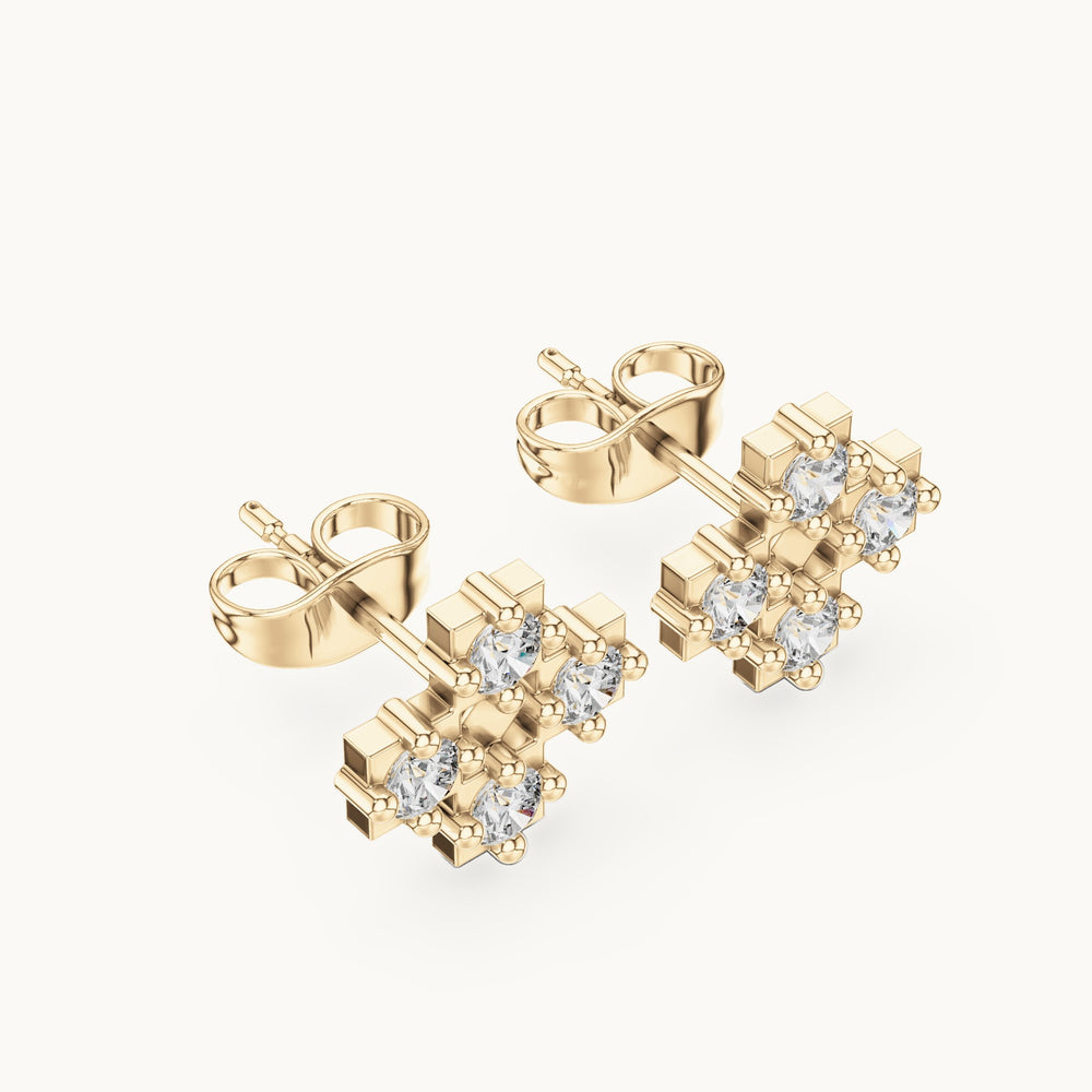 Round lab-grown diamond cluster stud earrings in yellow gold, 0.52 CT TW, view 2