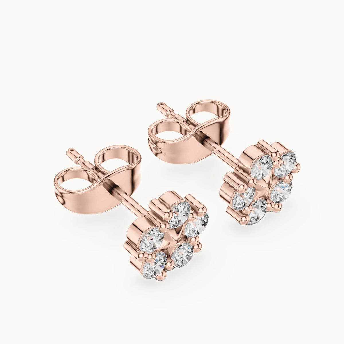 Round lab-grown diamond floral cluster stud earrings in rose gold, 0.35 CT TW, view 2