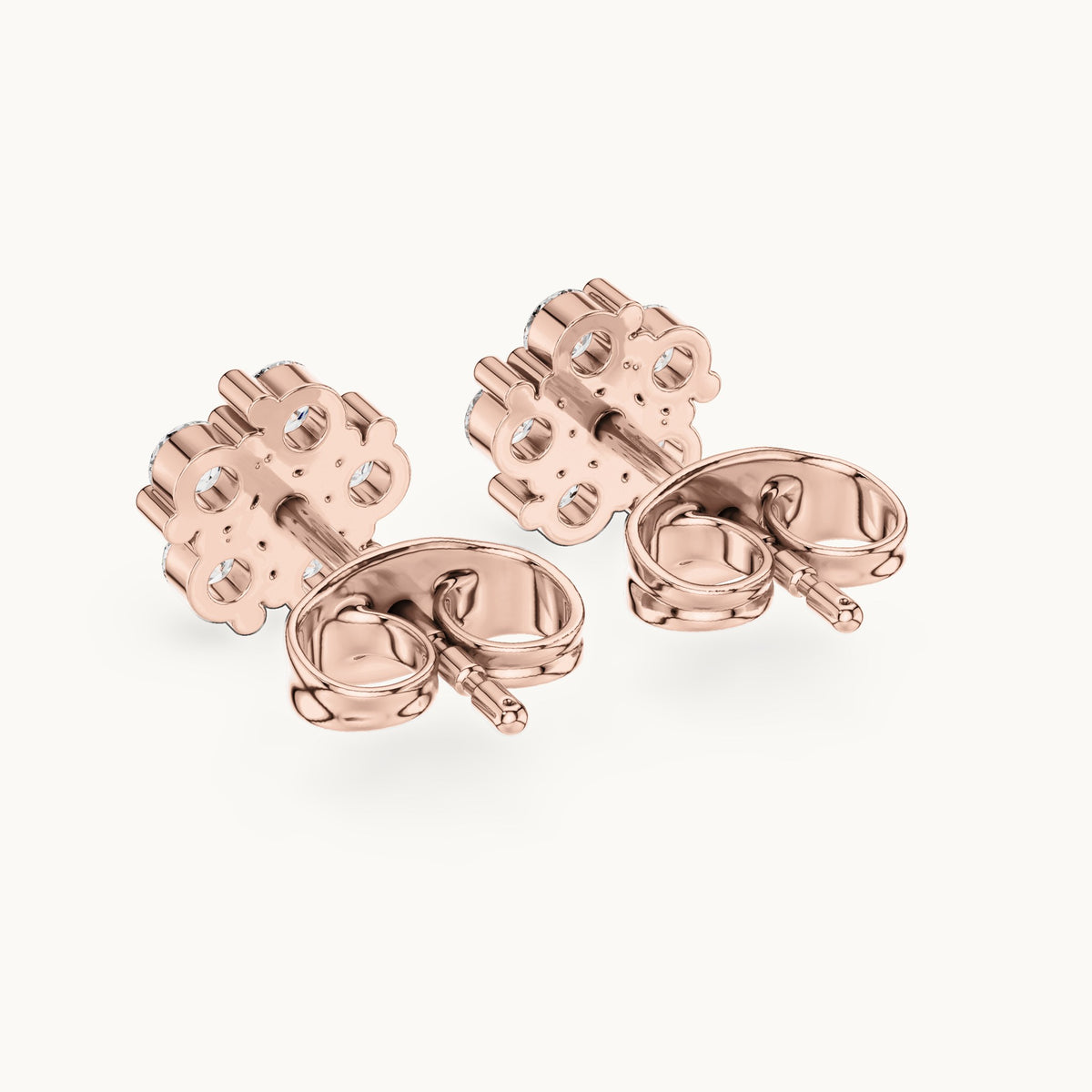 Round lab-grown diamond floral cluster stud earrings in rose gold, 0.35 CT TW, view 3