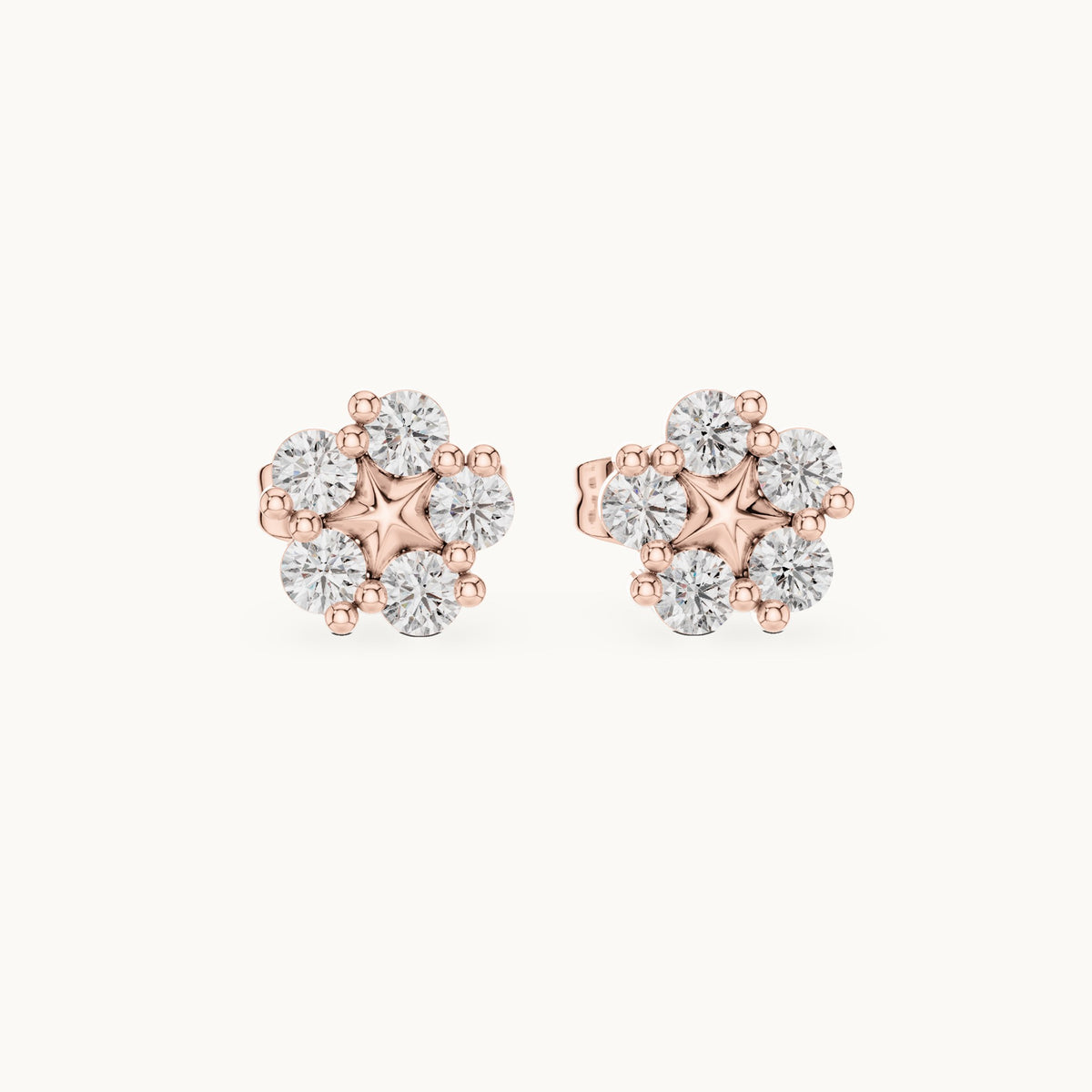 Round lab-grown diamond floral cluster stud earrings in rose gold, 0.35 CT TW, view 4