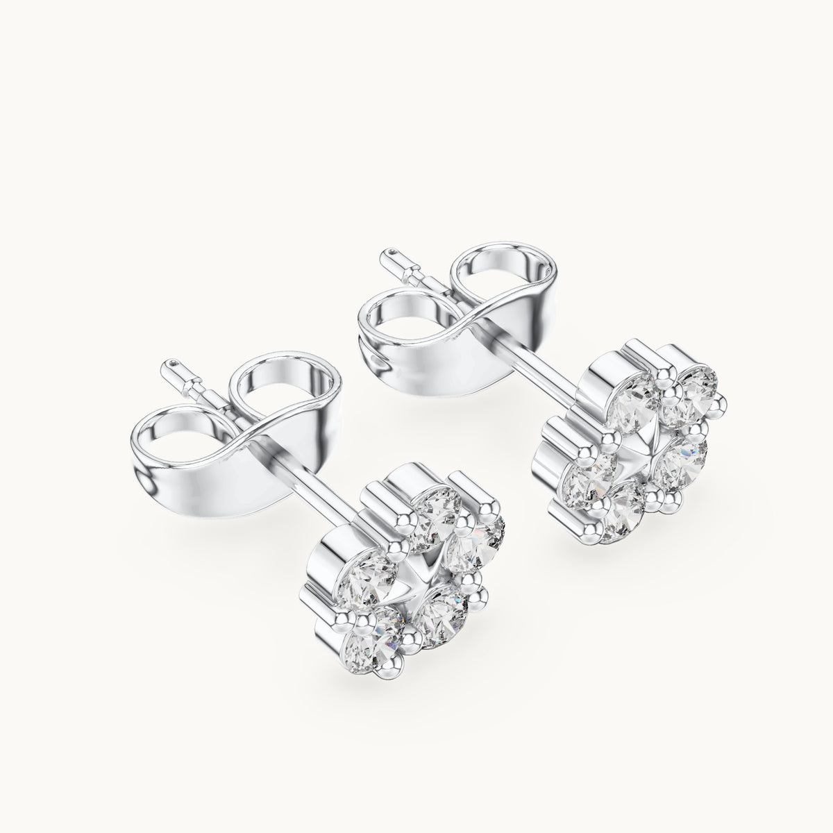 Round lab-grown diamond floral cluster stud earrings in white gold, 0.35 CT TW, view 2