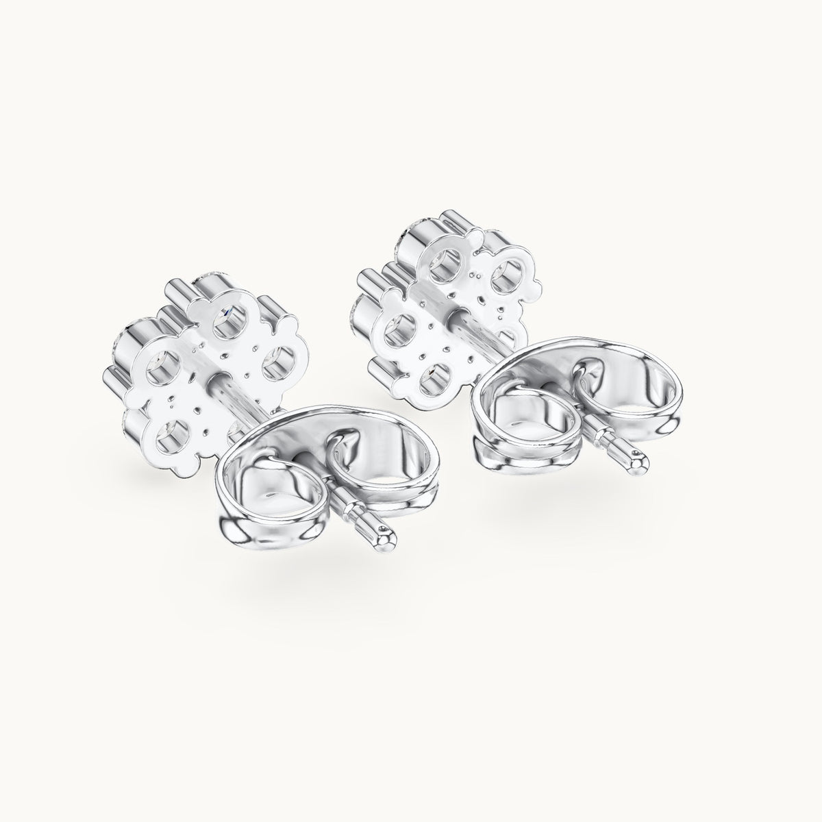 Round lab-grown diamond floral cluster stud earrings in white gold, 0.35 CT TW, view 3