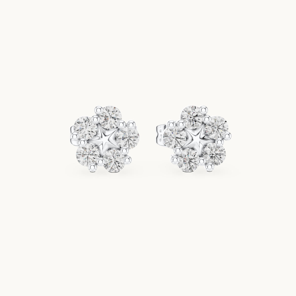 Round lab-grown diamond floral cluster stud earrings in white gold, 0.35 CT TW, view 4