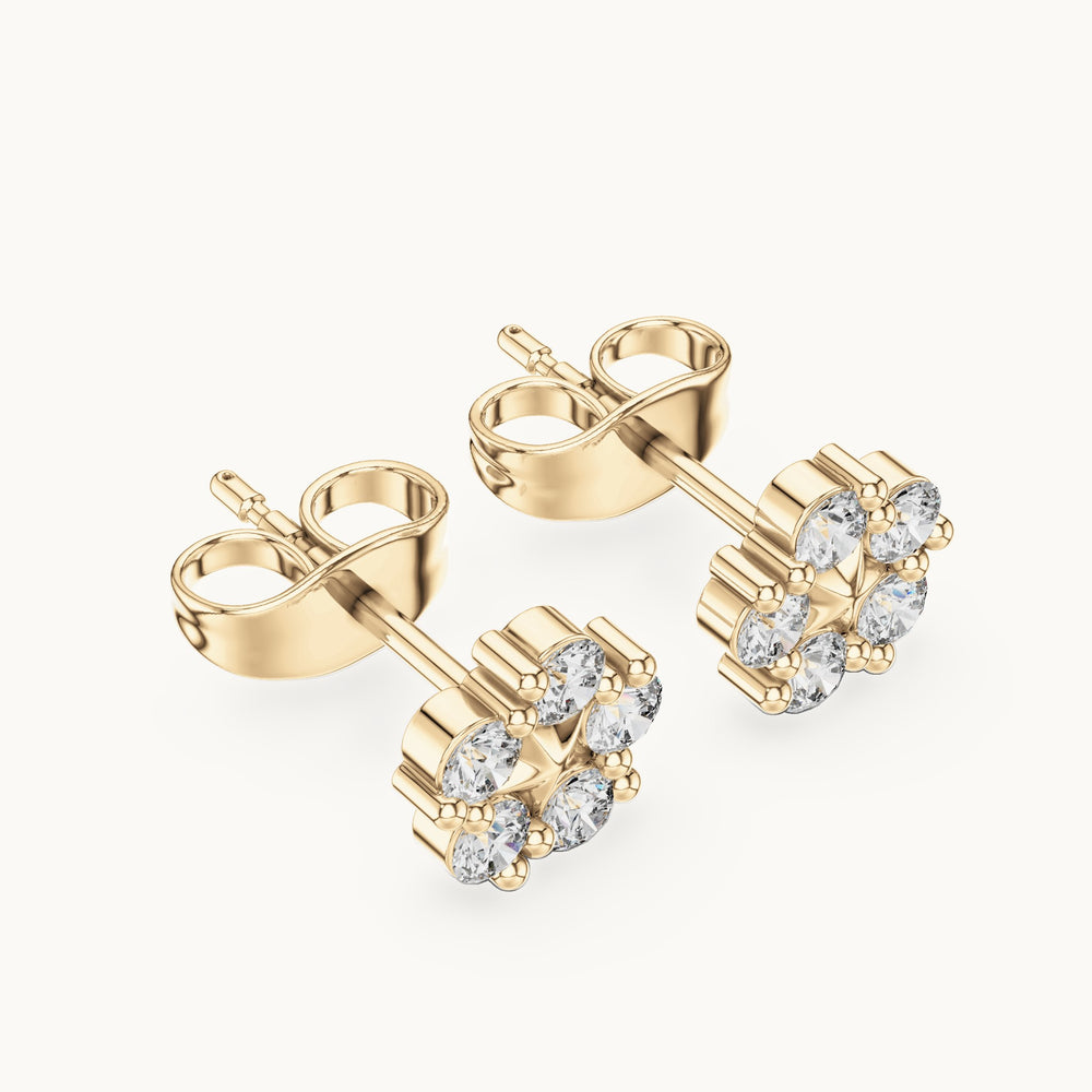 Round lab-grown diamond floral cluster stud earrings in yellow gold, 0.35 CT TW, view 2