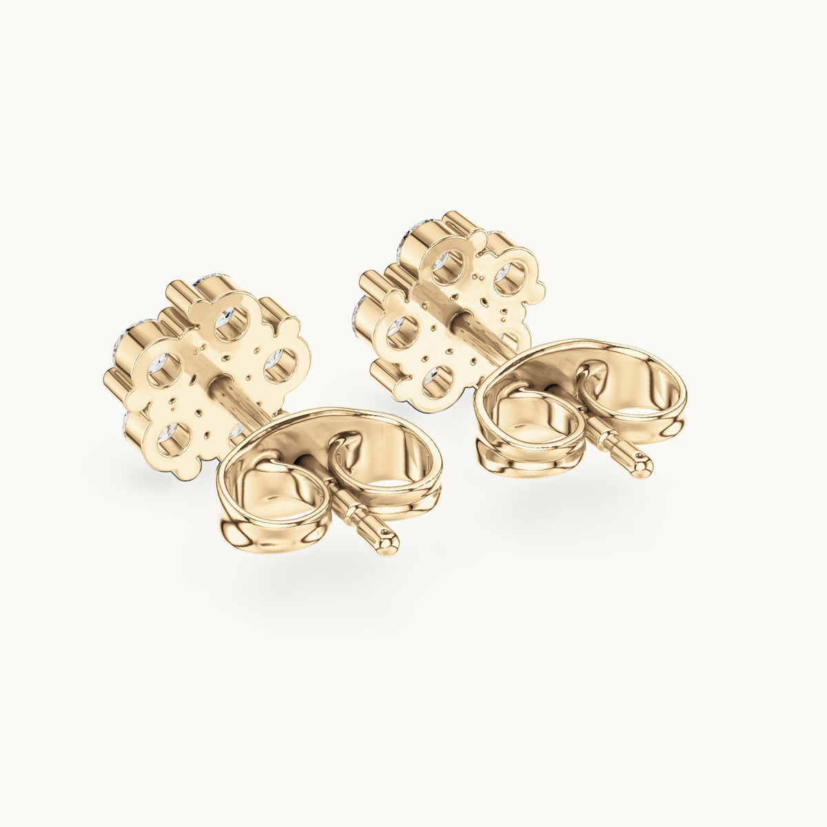 Round lab-grown diamond floral cluster stud earrings in yellow gold, 0.35 CT TW, view 3