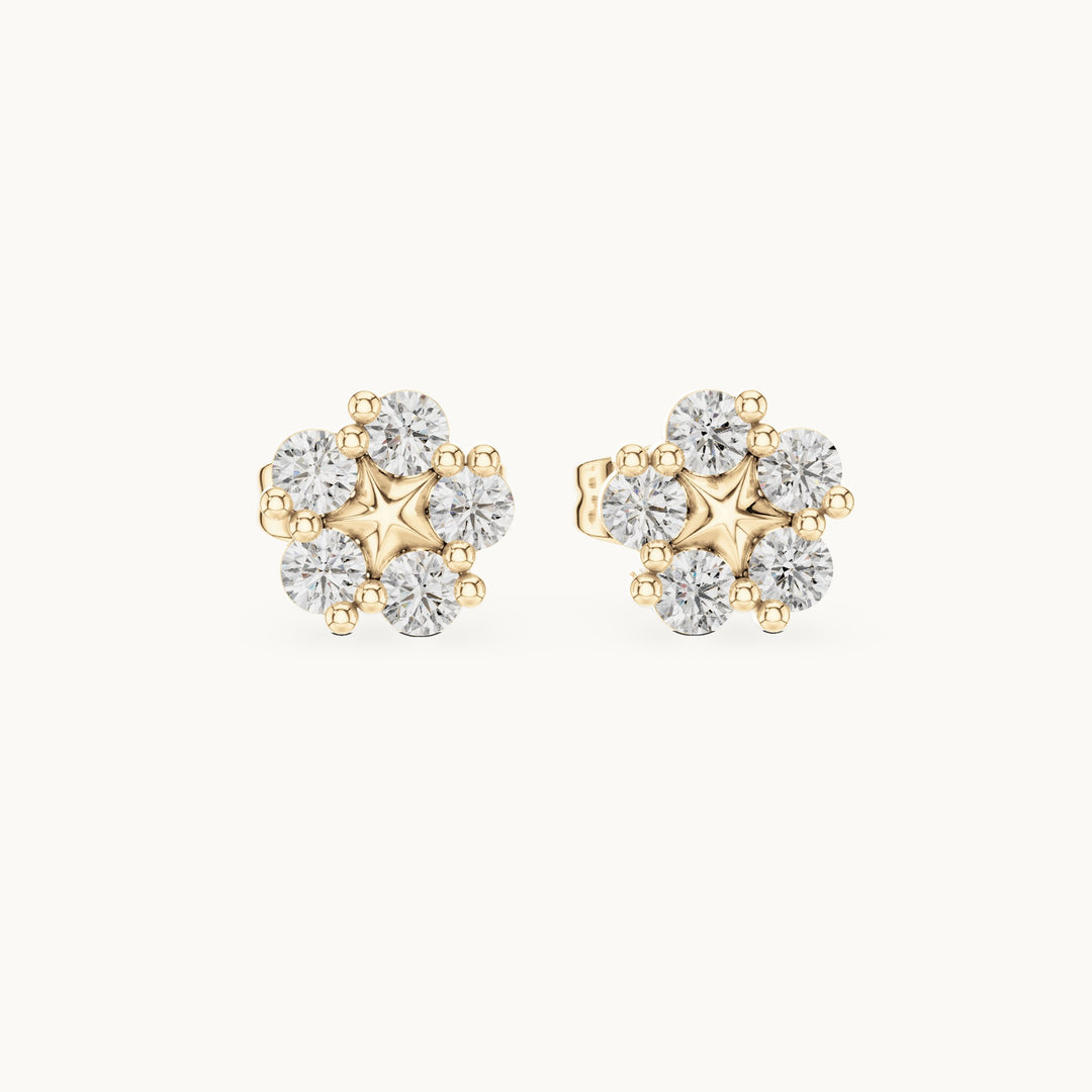 Round lab-grown diamond floral cluster stud earrings in yellow gold, 0.35 CT TW, view 4