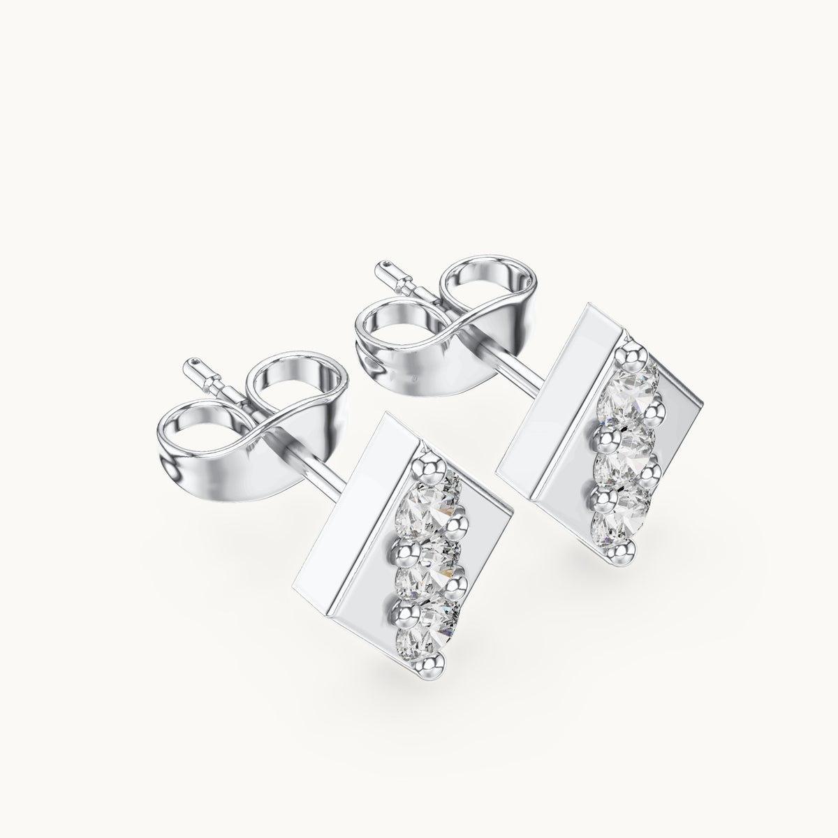 Round lab-grown diamond geometric stud earrings in white gold, 0.39 CT TW, view 2