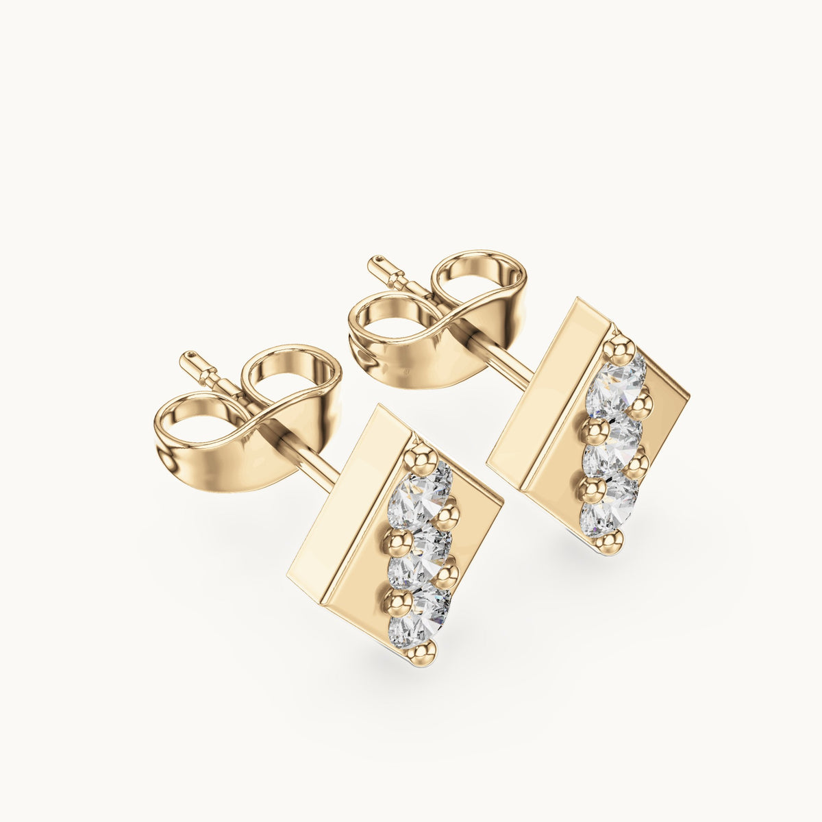 Round lab-grown diamond geometric stud earrings in yellow gold, 0.39 CT TW, view 2
