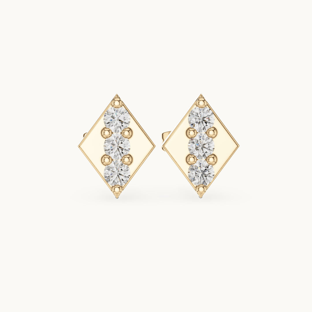 Round lab-grown diamond geometric stud earrings in yellow gold, 0.39 CT TW, view 4
